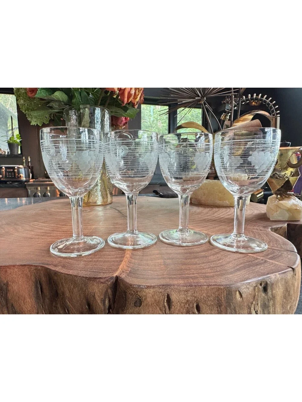 Vintage 1939 Grape on Grid Cordial Wine Glasses - Set of 4